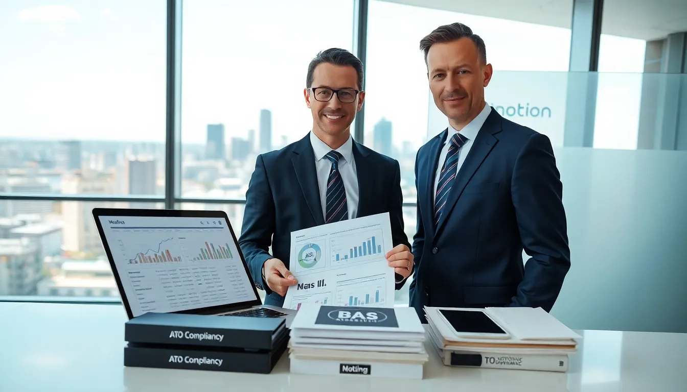 professional tax accountant in a modern brisbane office reviewing financial documents